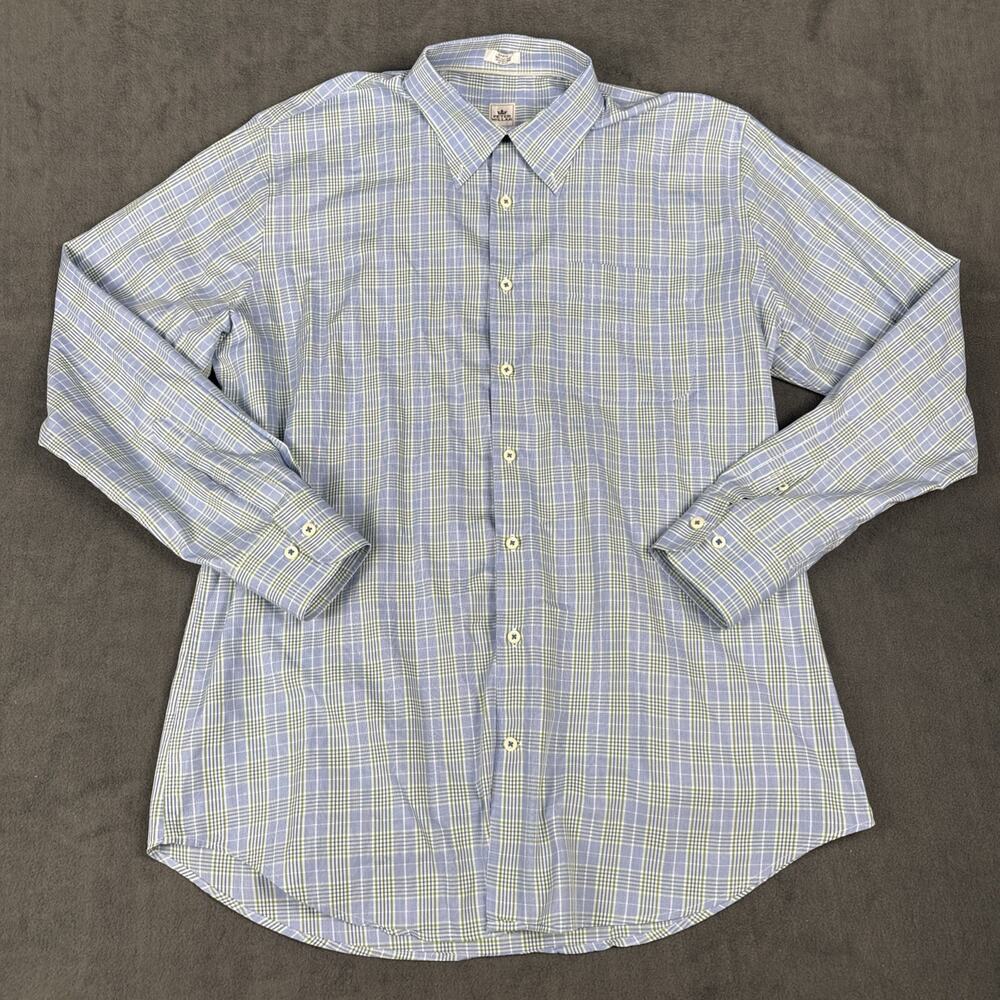 Peter Millar Crown Button-Up Shirt Mens Large Blue Plaid Long Sleeve Embroidered
